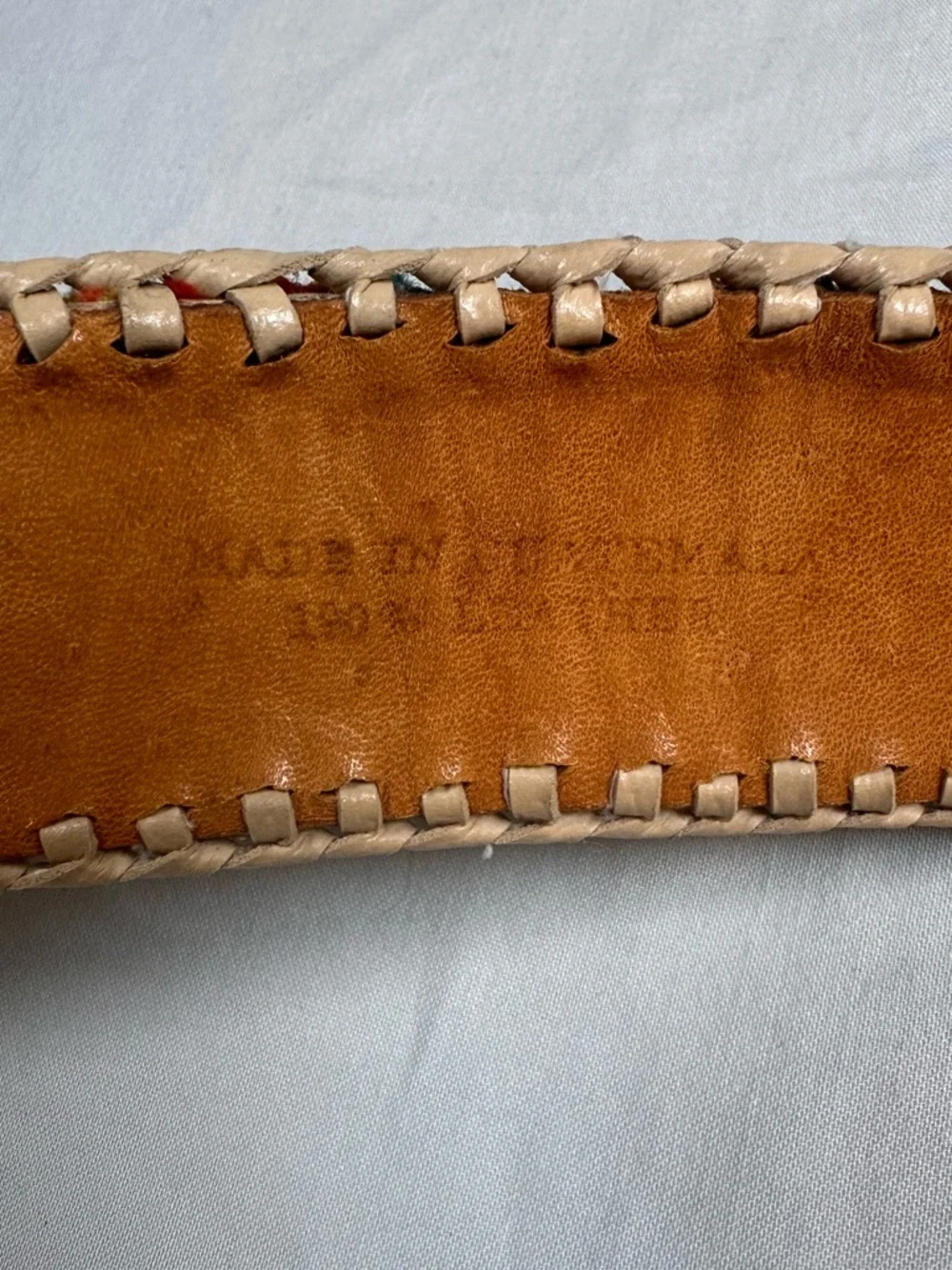 Handmade Guatemalan Woven Multicolored Leather Belt Size 28, Length 32”